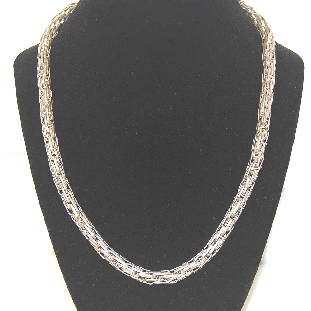 Vintage Silver Necklace Chunky Choker Wide Tube Chain Gemstone Jewelry